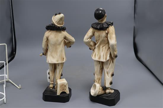 Two rare Bretby Art pottery figures of pierrots, c.1910,